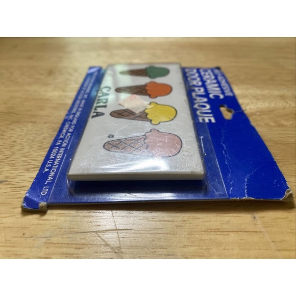 Vintage Retro Dead Stock CARLA With Ice Cream Cone Ceramic Name Wall Sign Plaque - Picture 9 of 12